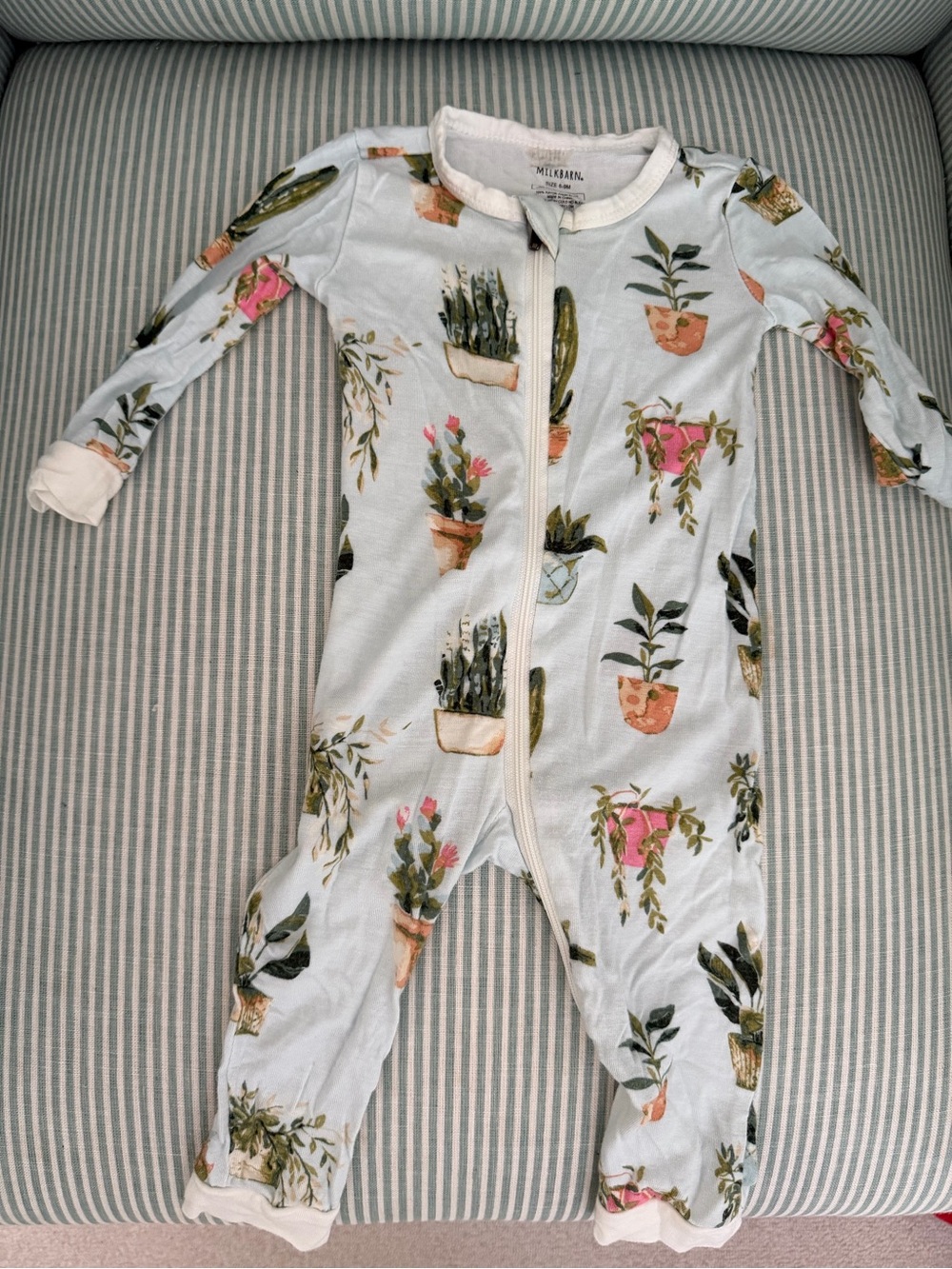 Milkbarn Light Blue Baby Footie with Potted Plant Print